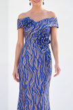 Mermaid Off the Shoulder Light Blue Long Mother Of the Bride Dress with 3D Flowers