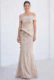 Off the Shoulder Mermaid Green Jacquard Long Mother Of the Bride Dress