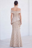 Off the Shoulder Mermaid Green Jacquard Long Mother Of the Bride Dress