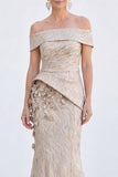Off the Shoulder Mermaid Green Jacquard Long Mother Of the Bride Dress