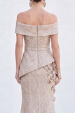 Off the Shoulder Mermaid Green Jacquard Long Mother Of the Bride Dress