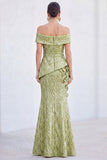Off the Shoulder Mermaid Green Jacquard Long Mother Of the Bride Dress