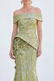 Off the Shoulder Mermaid Green Jacquard Long Mother Of the Bride Dress
