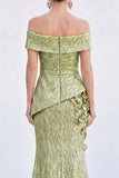 Off the Shoulder Mermaid Green Jacquard Long Mother Of the Bride Dress