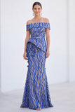 Off the Shoulder Mermaid Green Jacquard Long Mother Of the Bride Dress