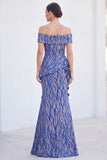 Off the Shoulder Mermaid Green Jacquard Long Mother Of the Bride Dress