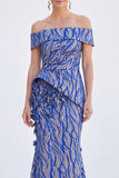 Off the Shoulder Mermaid Green Jacquard Long Mother Of the Bride Dress