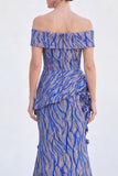 Off the Shoulder Mermaid Green Jacquard Long Mother Of the Bride Dress