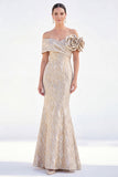 Golden Off the Shoulder Mermaid Long Mother Of the Bride Dress with 3D Flowers