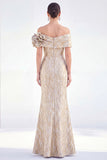 Golden Off the Shoulder Mermaid Long Mother Of the Bride Dress with 3D Flowers