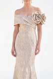 Golden Off the Shoulder Mermaid Long Mother Of the Bride Dress with 3D Flowers