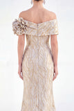 Golden Off the Shoulder Mermaid Long Mother Of the Bride Dress with 3D Flowers