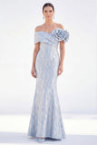Golden Off the Shoulder Mermaid Long Mother Of the Bride Dress with 3D Flowers