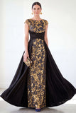 Grey A-Line Sequins Long Mother Of the Bride Dress with Cape