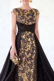 Grey A-Line Sequins Long Mother Of the Bride Dress with Cape