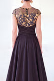 Grey A-Line Sequins Long Mother Of the Bride Dress with Cape