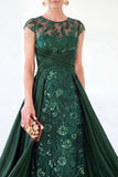 Grey A-Line Sequins Long Mother Of the Bride Dress with Cape