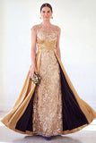 Grey A-Line Sequins Long Mother Of the Bride Dress with Cape