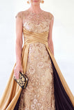 Grey A-Line Sequins Long Mother Of the Bride Dress with Cape