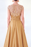 Grey A-Line Sequins Long Mother Of the Bride Dress with Cape