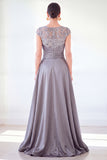 Grey A-Line Sequins Long Mother Of the Bride Dress with Cape