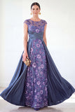 Grey A-Line Sequins Long Mother Of the Bride Dress with Cape