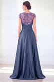 Grey A-Line Sequins Long Mother Of the Bride Dress with Cape