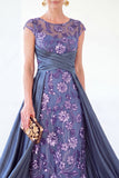 Grey A-Line Sequins Long Mother Of the Bride Dress with Cape