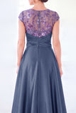 Grey A-Line Sequins Long Mother Of the Bride Dress with Cape