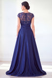 Grey A-Line Sequins Long Mother Of the Bride Dress with Cape