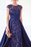 Grey A-Line Sequins Long Mother Of the Bride Dress with Cape