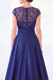 Grey A-Line Sequins Long Mother Of the Bride Dress with Cape