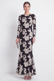 Mermaid Navy Long Sleeves Mother Of the Bride Dress with Embroidery