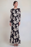 Mermaid Navy Long Sleeves Mother Of the Bride Dress with Embroidery