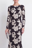 Mermaid Navy Long Sleeves Mother Of the Bride Dress with Embroidery