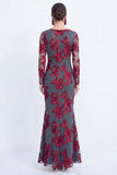 Mermaid Navy Long Sleeves Mother Of the Bride Dress with Embroidery
