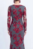Mermaid Navy Long Sleeves Mother Of the Bride Dress with Embroidery