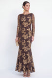 Mermaid Navy Long Sleeves Mother Of the Bride Dress with Embroidery