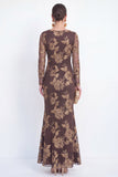 Mermaid Navy Long Sleeves Mother Of the Bride Dress with Embroidery