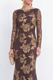 Mermaid Navy Long Sleeves Mother Of the Bride Dress with Embroidery