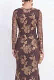 Mermaid Navy Long Sleeves Mother Of the Bride Dress with Embroidery