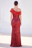 One Shoulder Sparkly Golden Mermaid Long Mother Of the Bride Dress with Sequins