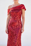 One Shoulder Sparkly Golden Mermaid Long Mother Of the Bride Dress with Sequins