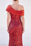 One Shoulder Sparkly Golden Mermaid Long Mother Of the Bride Dress with Sequins
