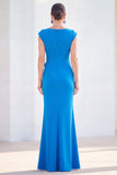 Grey Blue Mermaid Boat Neck Long Mother Of the Bride Dress with 3D Flowers