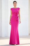 Grey Blue Mermaid Boat Neck Long Mother Of the Bride Dress with 3D Flowers
