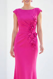 Grey Blue Mermaid Boat Neck Long Mother Of the Bride Dress with 3D Flowers