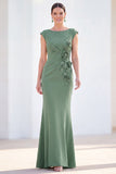 Grey Blue Mermaid Boat Neck Long Mother Of the Bride Dress with 3D Flowers