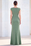 Grey Blue Mermaid Boat Neck Long Mother Of the Bride Dress with 3D Flowers