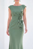 Grey Blue Mermaid Boat Neck Long Mother Of the Bride Dress with 3D Flowers